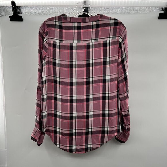 Express Women's Criss Cross Neck Long Sleeve Plaid Pullover Top Size XS - Picture 7 of 9